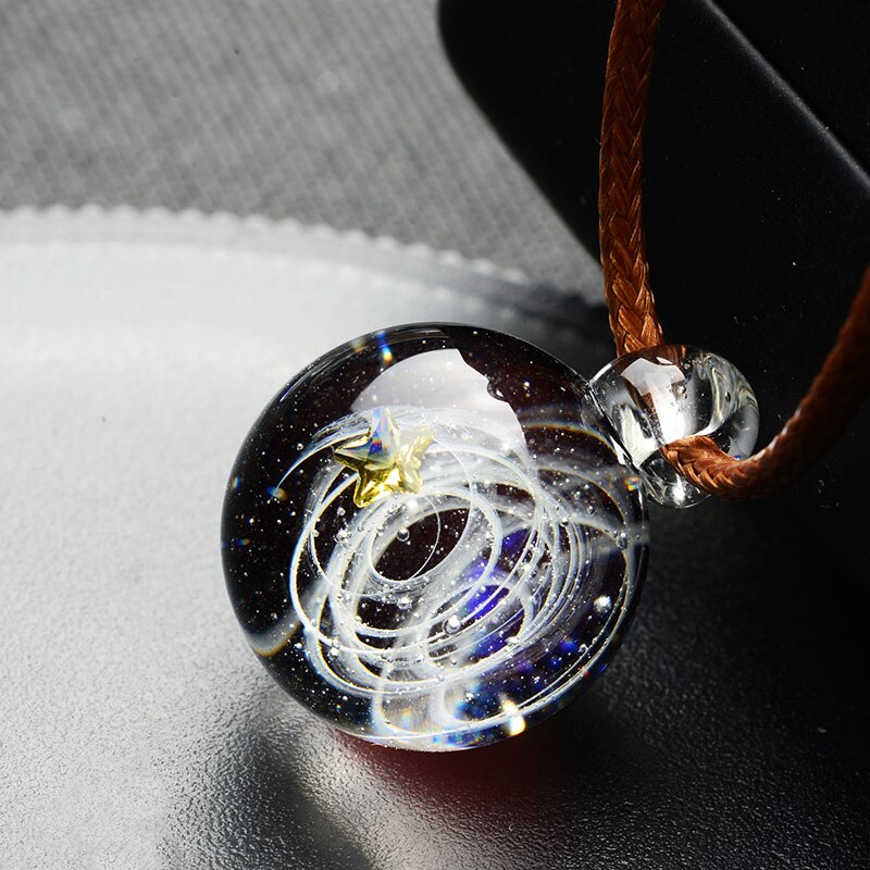 BOEYCJR Universe Star Moon Glass Bead Planets Pendant Necklace Galaxy Rope Chain Solar System Design Necklace for Women 2
