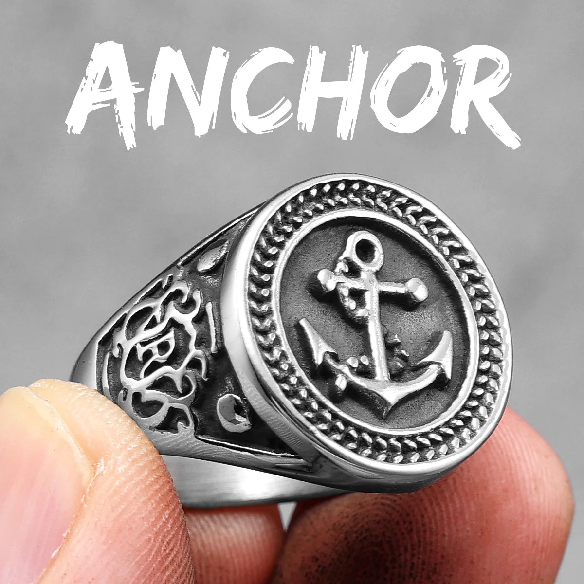Anchor Lighthouse Ocean Sailor Ship Men Rings Stainless Steel Women Jewelry Vintage Punk Rock Fashion Accessories Gift R867-Anchor