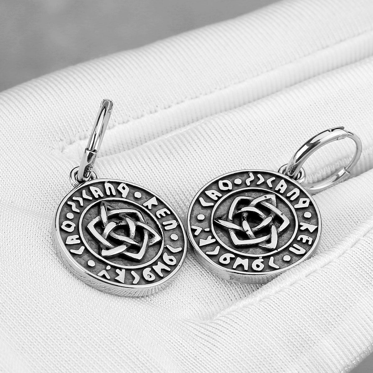 Vintage Norse Viking Rune Earrings Stainless Steel Odin Amulet Celtic Knot Accessory Hip Hop Biker Punk Jewelry Gift Default Title