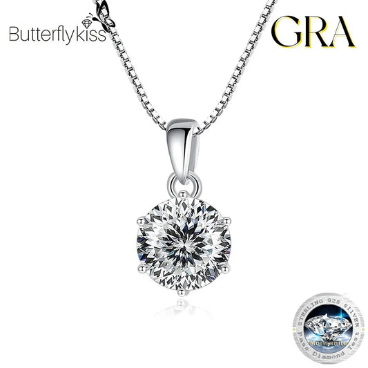 Butterflykiss 1CT 100 Faced Cut Moissanite Solitaire Drop Necklaces Gold Plated Pendant Real S925 Silver Chain Jewelry For Women
