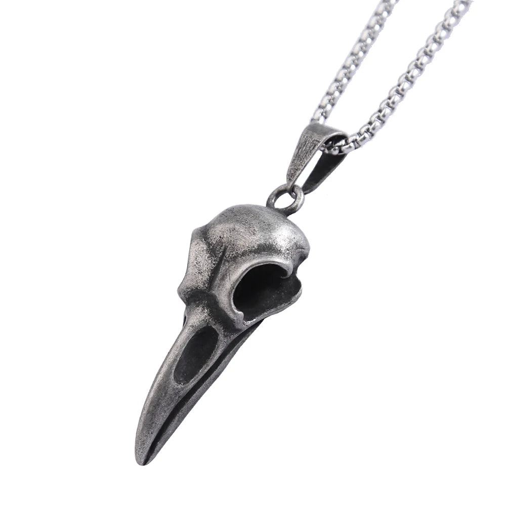 Punk Viking Stainless Steel Crow Skull Pendant Vintage Small Size Nordic Mens Necklace Biker Amulet Jewelry Gift Dropshipping Style E-50cm Chain