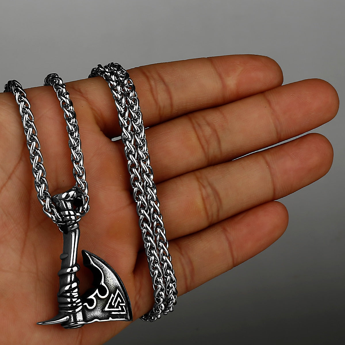 Viking Axe Necklace Pendant Valknut Stainless Steel Viking Men's Valknut Boyfriend Gift Jewelry Factory WJ 70 60cm