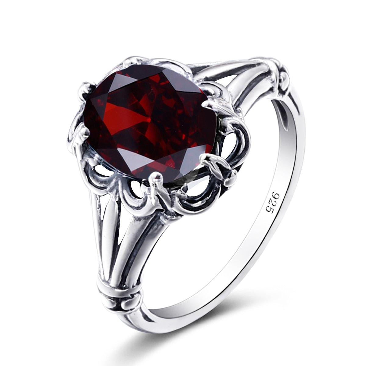 100% 925 Sterling Silver Rings Oval Design Garnet Bohemian Handmade Victoria Wieck Rings For Women Fine Jewelry Garnet