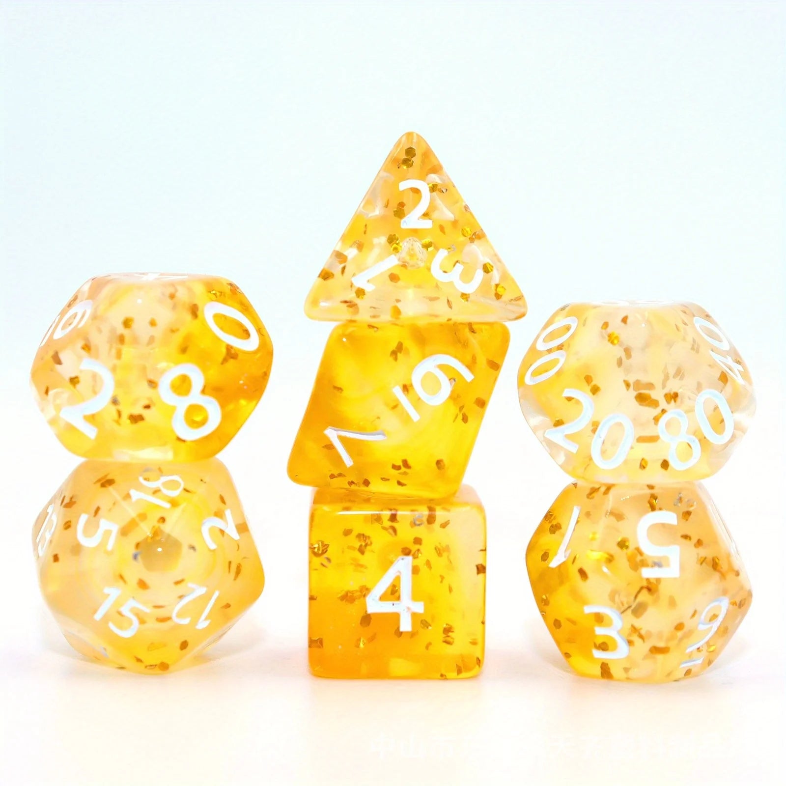 7pcs Set Crystal Style DND Dice Set, Polyhedral Table Game Dice Role-Playing RPG Dice With Box Yellow