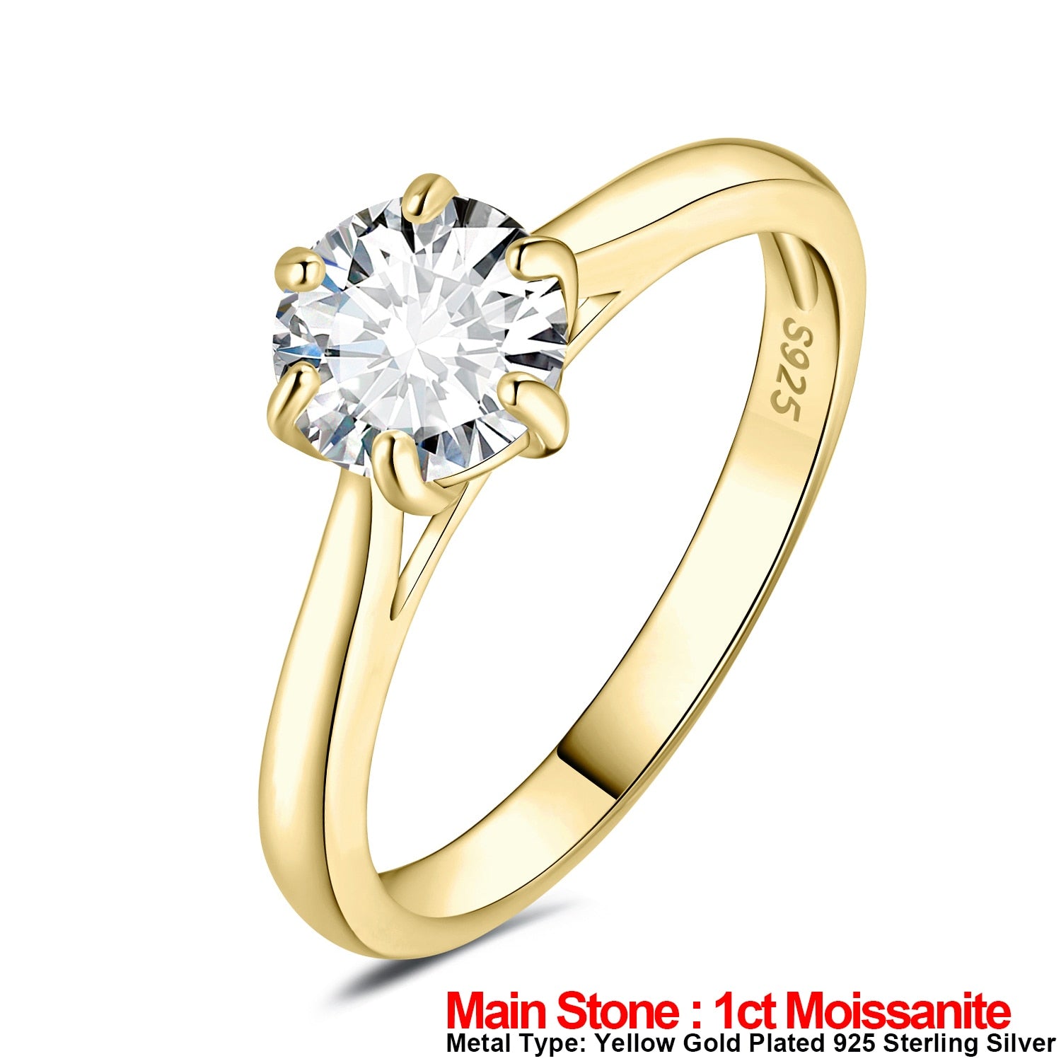 JewelryPalace Moissanite D Color 0.5ct 1ct 1.5ct 2ct Round Cut S925 Sterling Silver Solitaire Wedding Engagement Ring for Women China Yellow Gold Plated 1|GRA Certificate