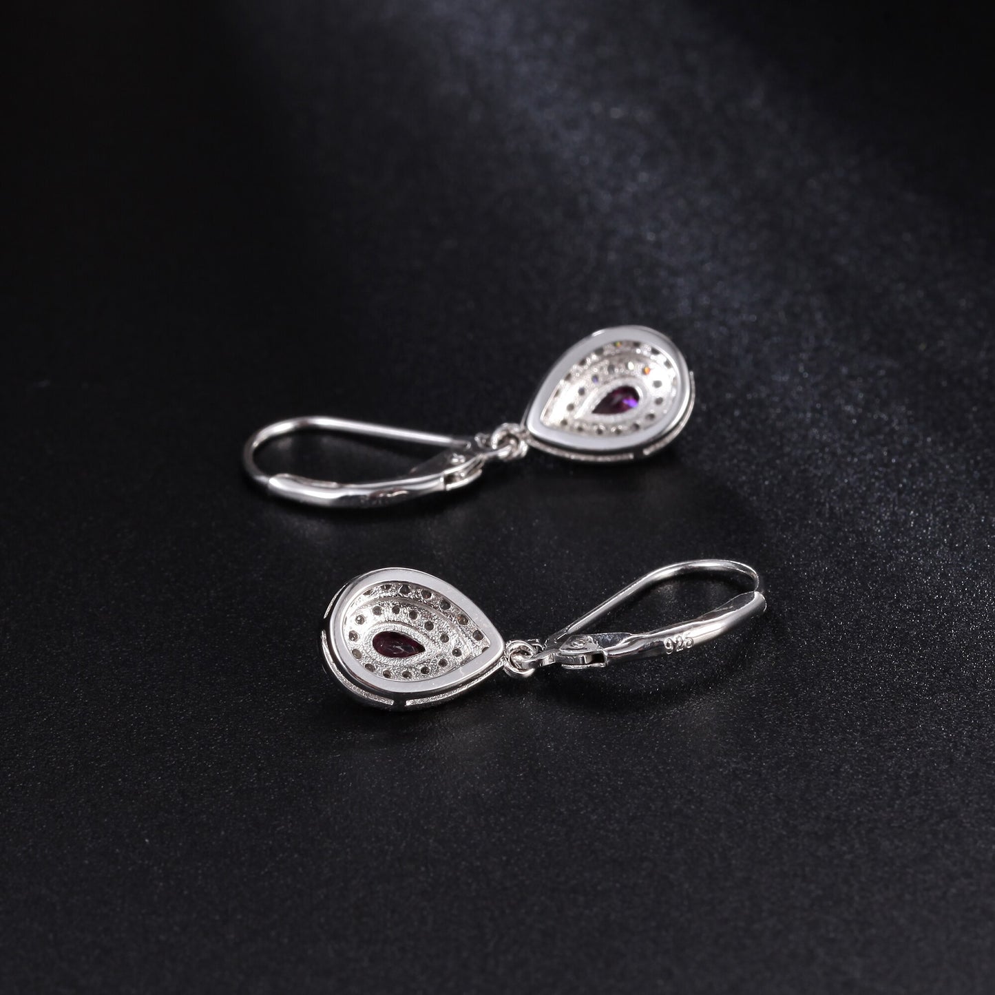 GEM&#39;S BALLET Dainty Gemstone Earrings 4x6mm Pear Shape Rhodolite Garnet Halo Drop Earrings in 925 Sterling Silver Gift For Her