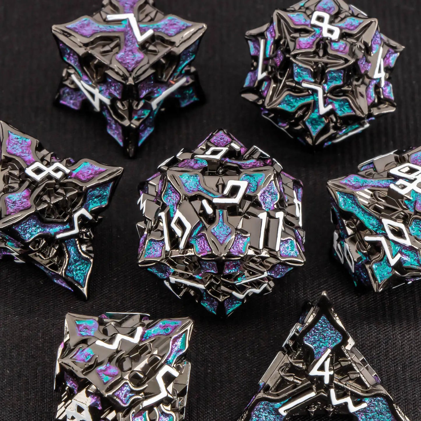 KERWELLSI 7Pcs DND Metal Dice Set D&D, Polyhedral Role Playing D and D Dice, Rainbow Dungeon and Dragon RPG Dice HJ-05 CHINA
