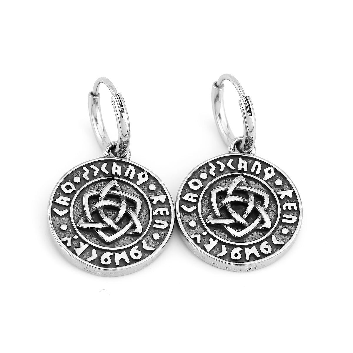 Vintage Norse Viking Rune Earrings Stainless Steel Odin Amulet Celtic Knot Accessory Hip Hop Biker Punk Jewelry Gift