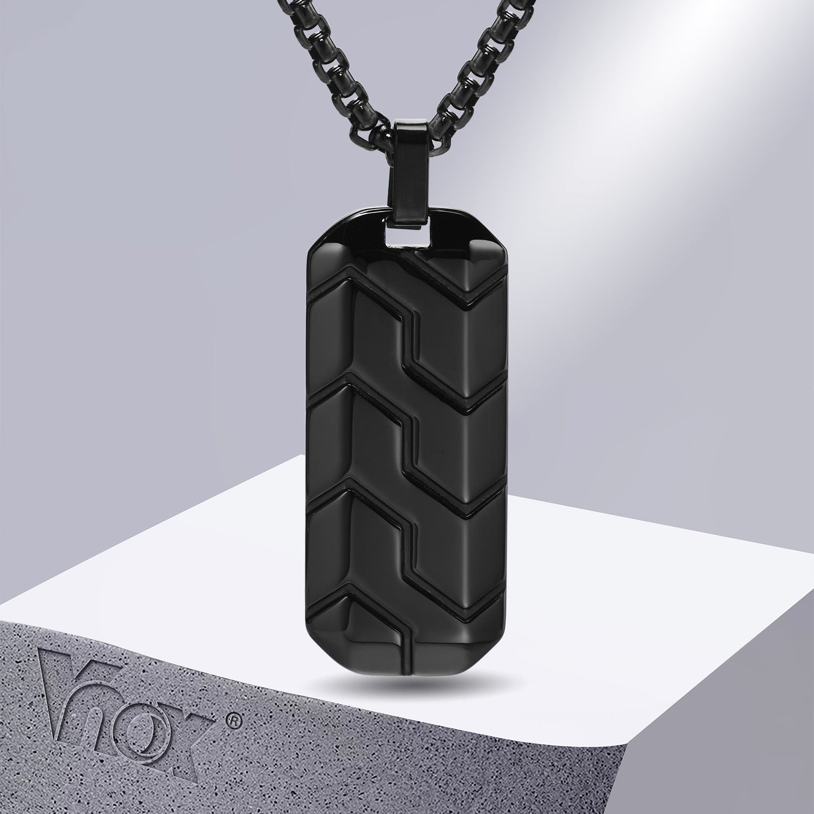 Vnox Cool Tire Pattern Necklaces for Men Boys, Stainless Steel Geometric Bar Pendant Collar, Punk Stylish Gifts for Him