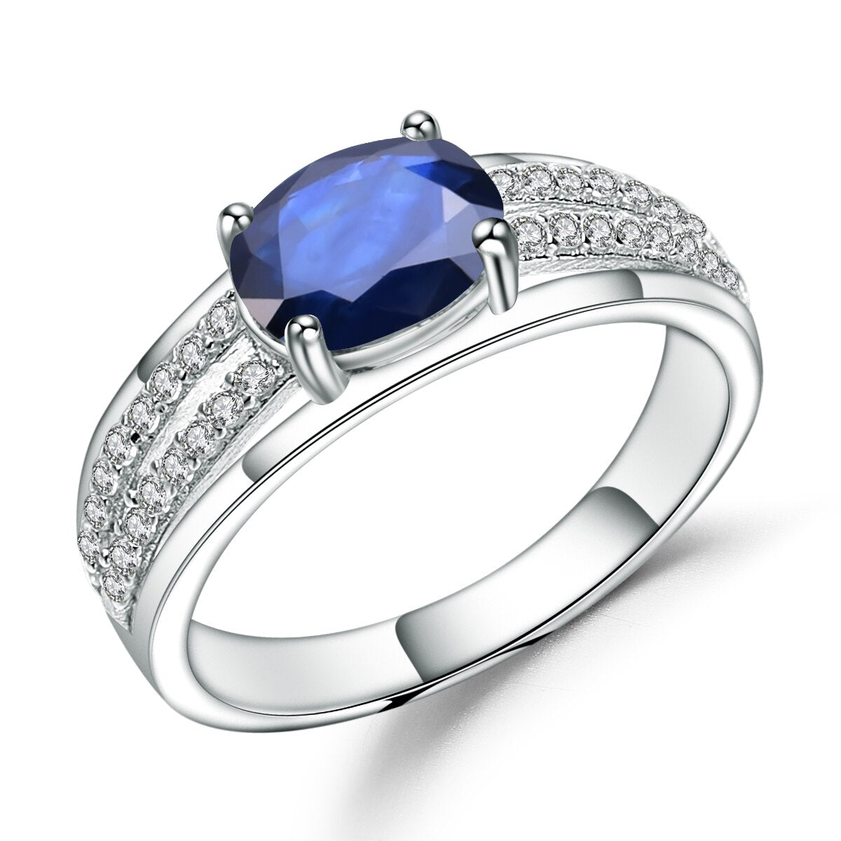 GEM&#39;S BALLET 1.66Ct Oval Natural Blue Sapphire Gemstone Ring 925 Sterling Silver Wedding Rings for Women Classic Fine Jewelry Sapphire|925 Sterling Silver