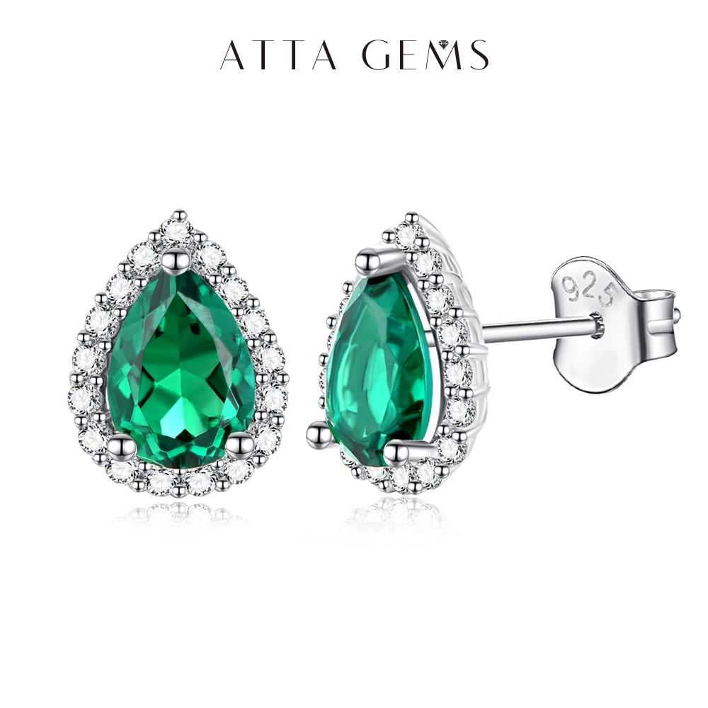 ATTAGEMS Vintage 100% 925 Sterling Silver Emerald Emerald Gemstone Earrings Ear Studs Fine Jewelry China