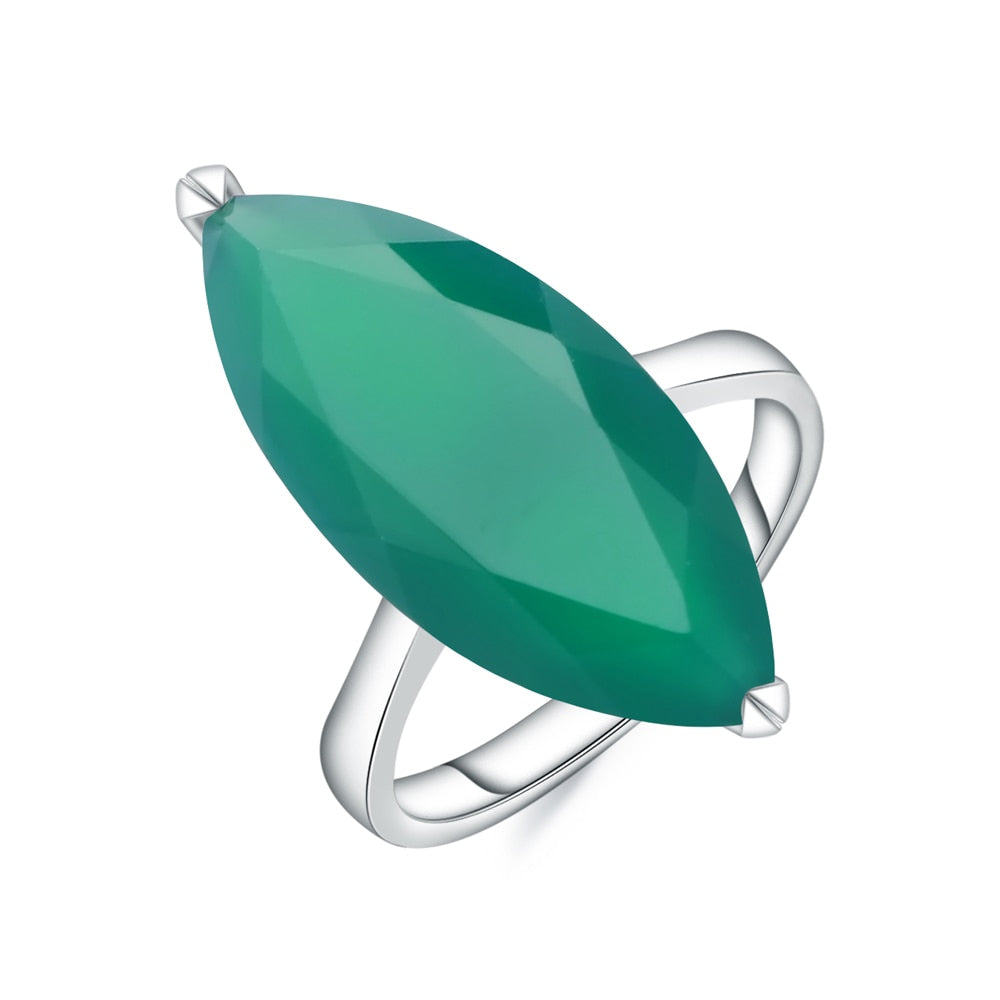 GEM'S BALLET 11.45Ct Marquise Shape Natural Green Agate Gemstone Ring 925 Sterling Silver Cocktail Rings Handmade Gift For Women China Green Agate|925 Sterling Silver