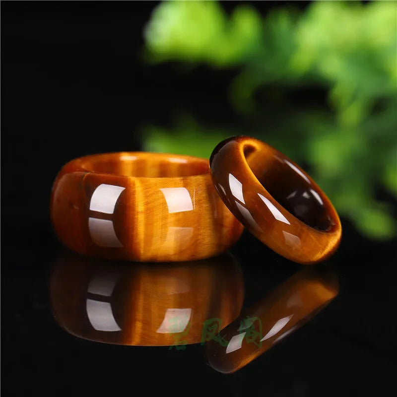 Natural Tiger Eye Stone 8-12 Size Ring Chinese Jadeite Amulet Fashion Charm Jewelry Hand Carved Crafts Gifts for Women Men