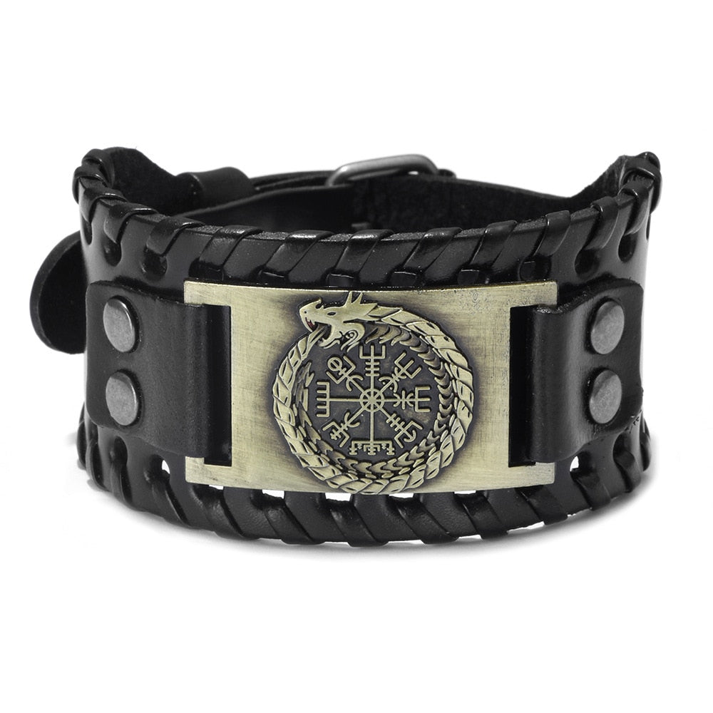 New Retro Wide Leather Pirate Compass Bracelet Men&#39;s Bracelet Celtic Viking Jewelry Compass Bracelet Accessories Party Gifts B China