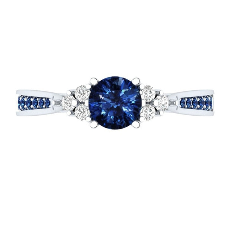 Genuine Natural Zircon Birthstone Engagement Design Ring Ladies Blue Gemstone Fashion Ring Antique Silver Blue