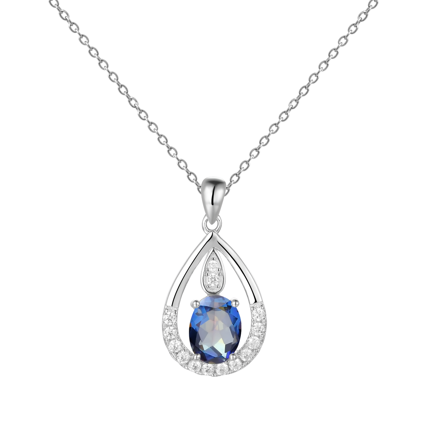 Gem&#39;s Ballet December Birthstone Topaz Necklace 6x8mm Oval Pink Topaz Pendant Necklace in 925 Sterling Silver with 18&quot; Chain Blueish