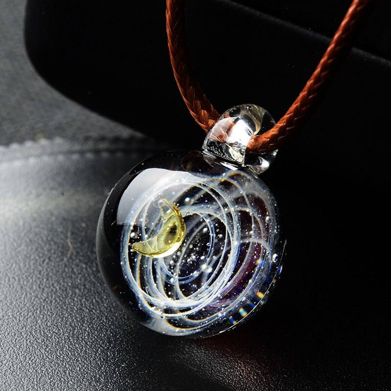 BOEYCJR Universe Star Moon Glass Bead Planets Pendant Necklace Galaxy Rope Chain Solar System Design Necklace for Women 4