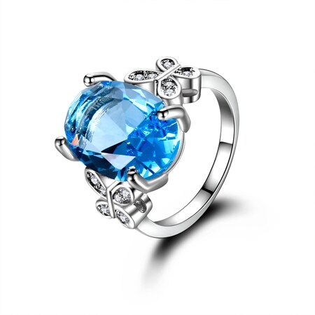 Fashion Spinel Finger Rings For Women Romantic Gemstone Wedding Ring Silver Color Jewelry With AAAA Zirton Elegant Party Gift Sky Blue Topa