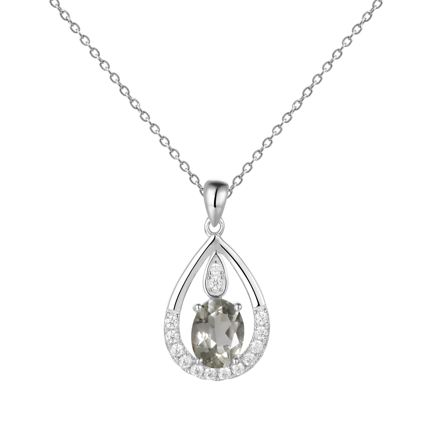 Gem&#39;s Ballet December Birthstone Topaz Necklace 6x8mm Oval Pink Topaz Pendant Necklace in 925 Sterling Silver with 18&quot; Chain Green Amethyst