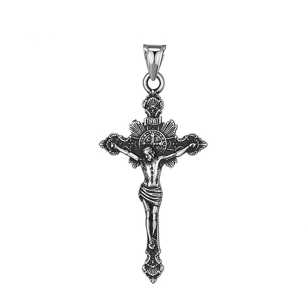 Vintage Stainless Steel Cross Necklace For Men Women Fashion Biker Catholic Cross Jesus Pendant Necklace Amulet Jewelry Gifts