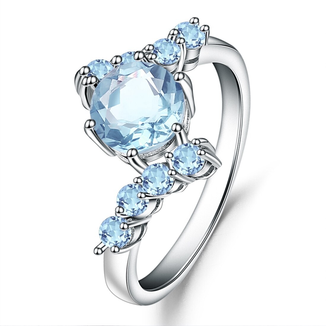 GEM&#39;S BALLET 100% 925 Sterling Silver Engagement Rings 1.35Ct Round Natural Amethyst Gemstone Ring for Women Fine Jewelry Sky Blue Topaz|925 Sterling Silver