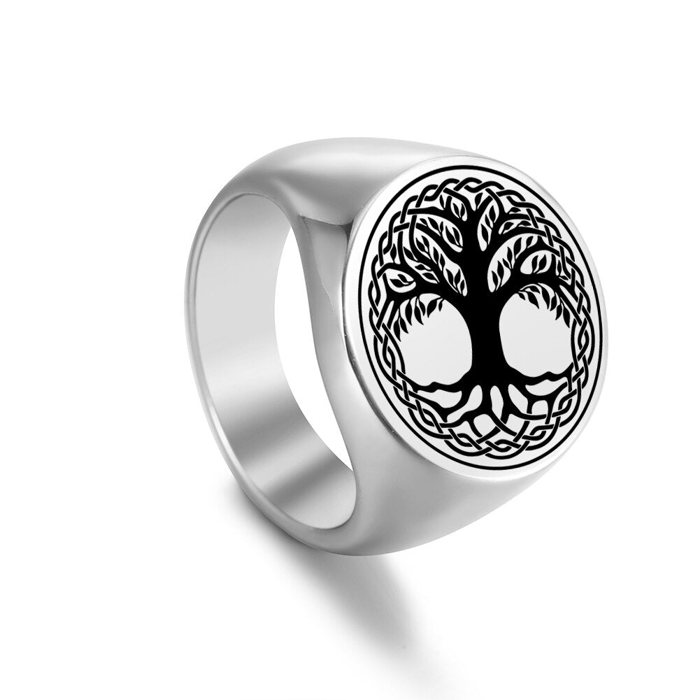 Tree of Life Stainless Steel Rings Delicate Round Tree Finger Ring Retro Pattern Jewelry for Men Women Christmas Gifts New In WCRSS2020120859-S Steel color