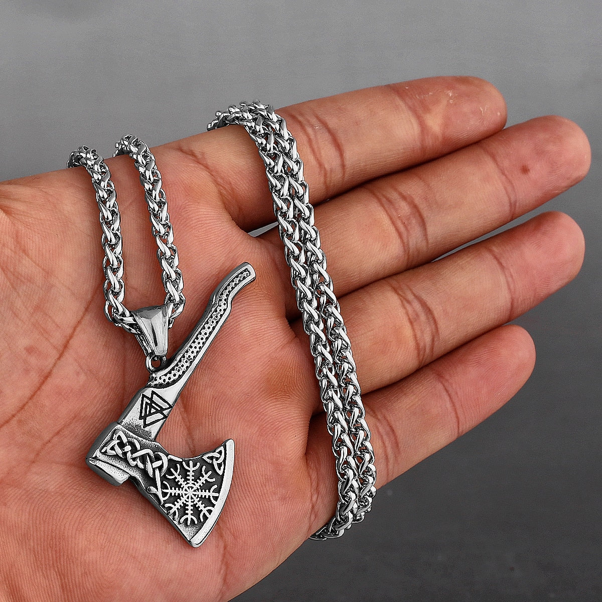 Viking Axe Necklace Pendant Valknut Stainless Steel Viking Men's Valknut Boyfriend Gift Jewelry Factory WJ 501 1 60cm