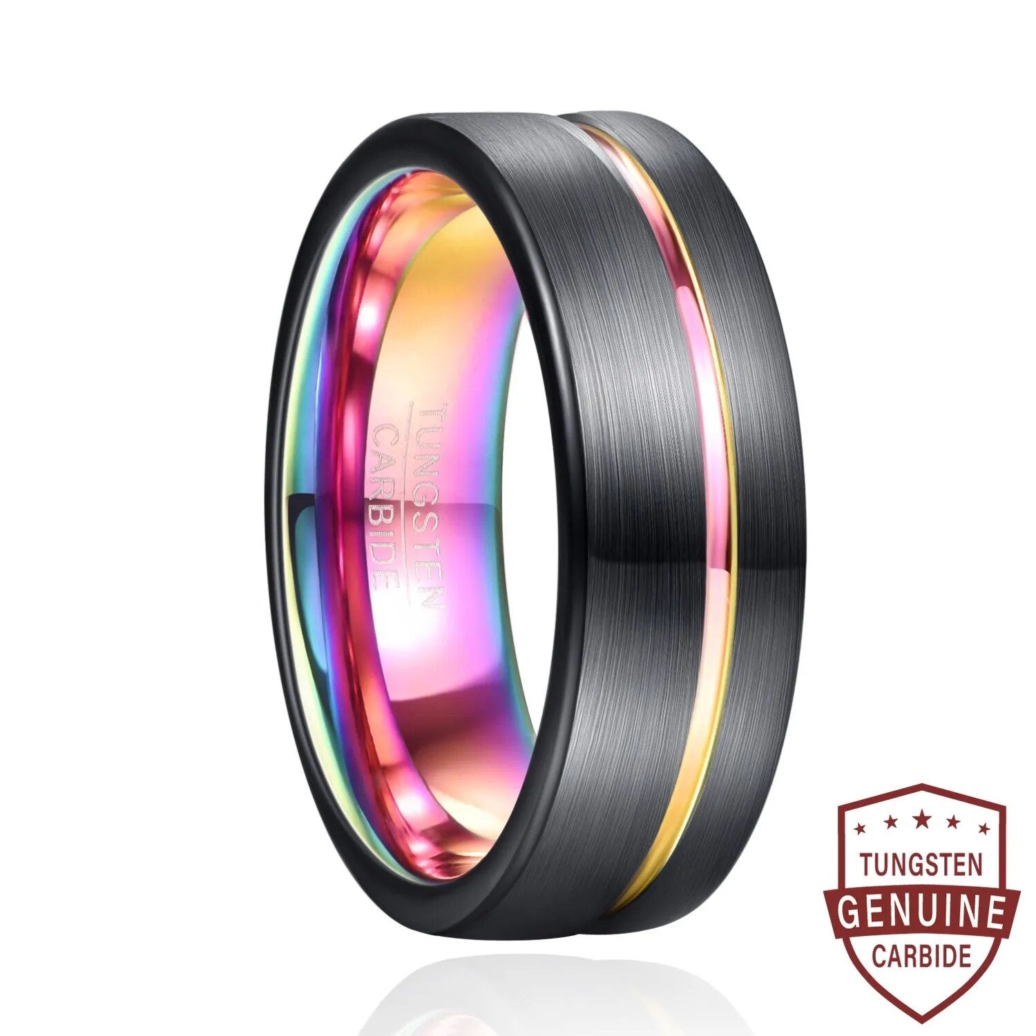 Bonlavie 8mm Surface Lasa Plating Black Inner Carbon Rings Groove Mutilayer Color Tungsten Steel Ring For Men Wedding Band Gift