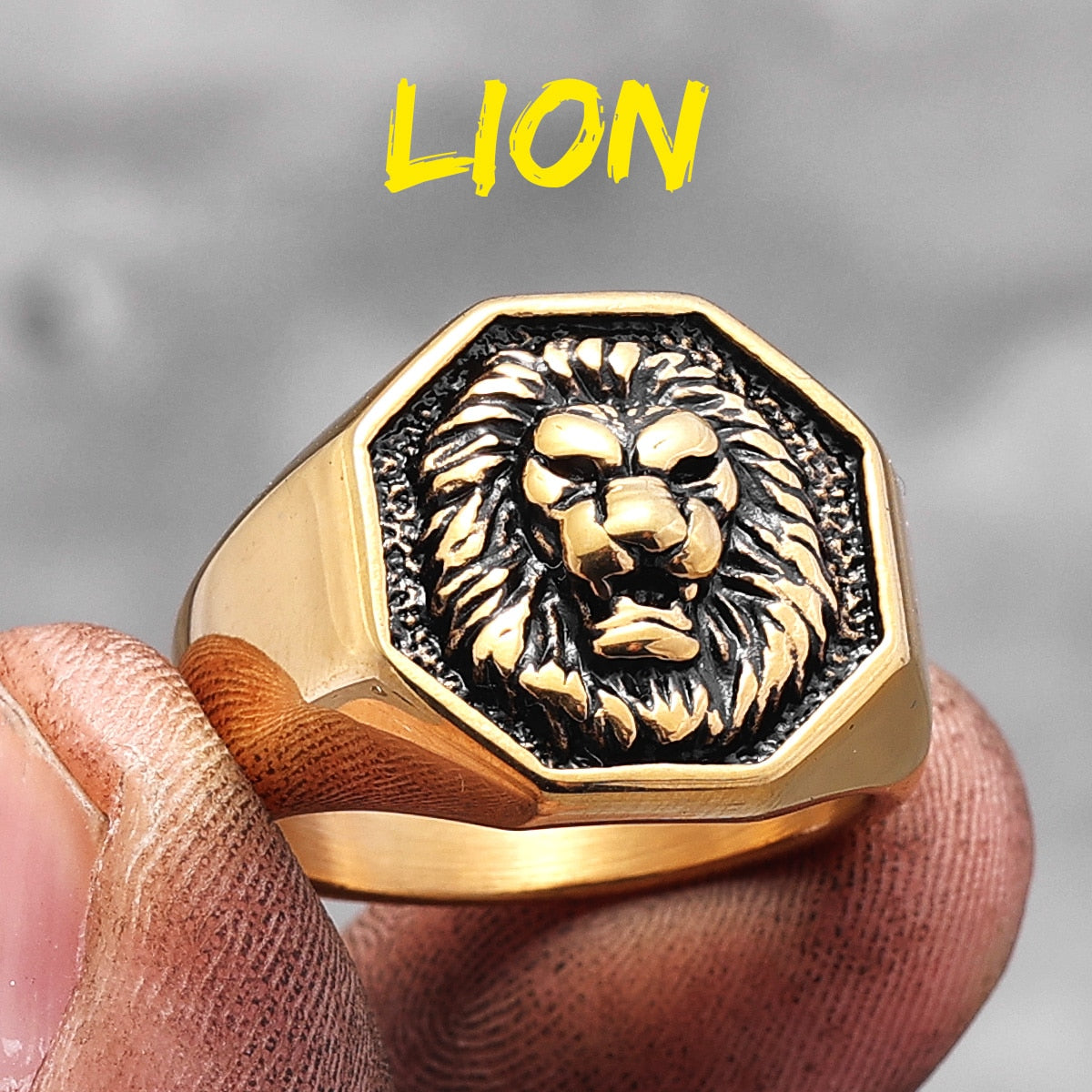 Lion King Animal Stainless Steel Mens Women's Rings Punk Trendy Unique for Couple Male Biker Jewelry Creativity Gift R760-Lion-Gold