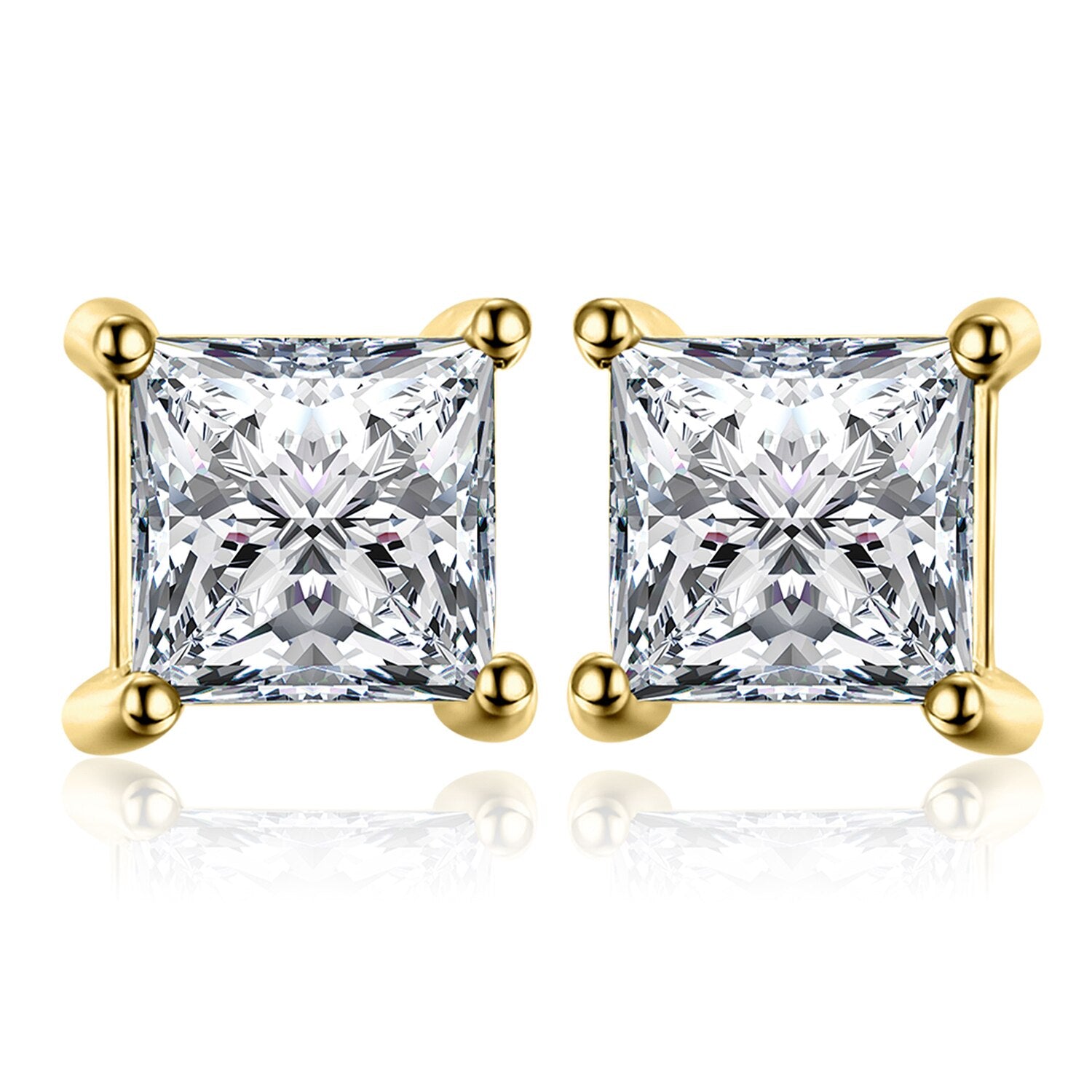 JewelryPalace Moissanite D Color Total 0.8ct Princess Cut S925 Sterling Silver Stud Earrings for Woman Yellow Rose Gold Plated