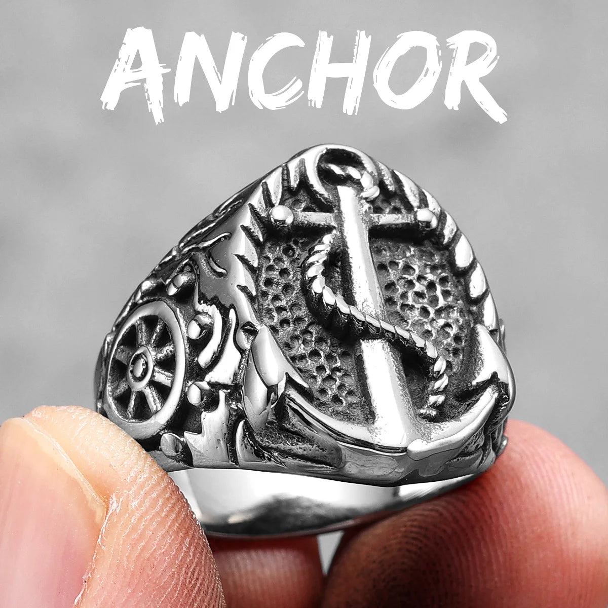 Anchor Lighthouse Ocean Sailor Ship Men Rings Stainless Steel Women Jewelry Vintage Punk Rock Fashion Accessories Gift R891-Anchor