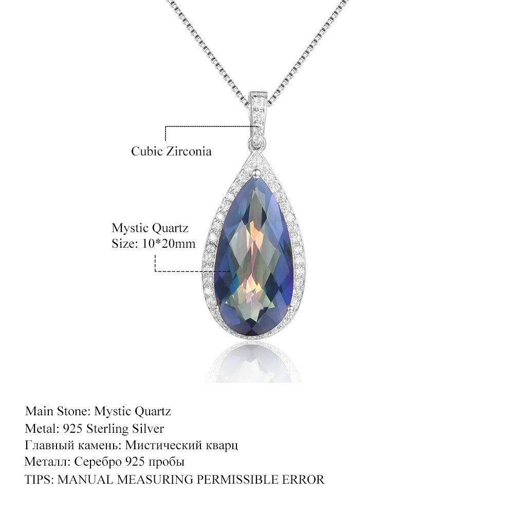 GEM&#39;S BALLET 7.89Ct 10x20mm Pear Shape Rainbow Mystic Topaz Gemstone Halo Pendant Neckace in Sterling Silver Gift For Her