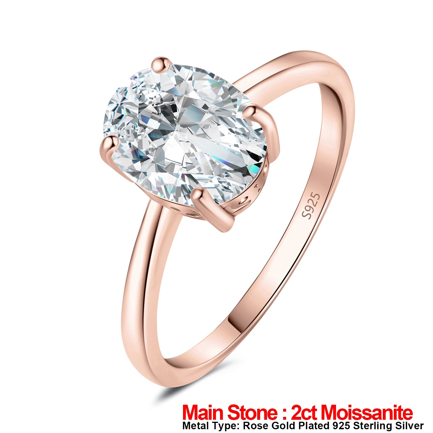 JewelryPalace Moissanite D Color 1ct 2ct Oval S925 Sterling Silver Solitaire Wedding Ring for Woman Yellow Rose Gold Plated Rose Gold Plated 1 GRA Certificate