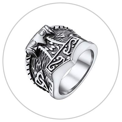 U7 Thor&#39;s Hammer Ring Singet Ring Viking Nordic Jewellery Stainless Steel Powerful Protective Talisman Ring Punk Accessories Stainless Steel
