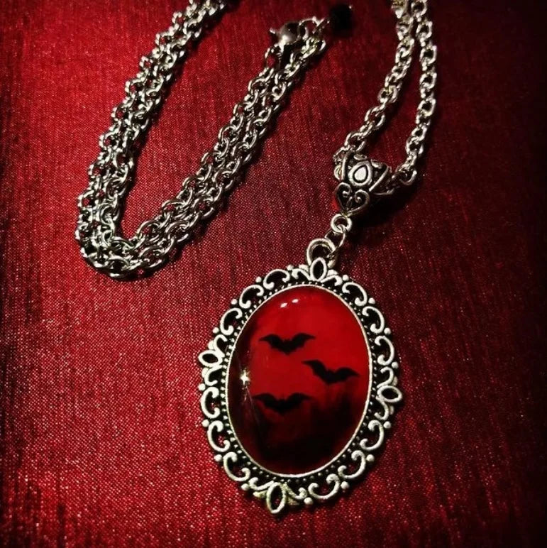 Gothic Vampire Owl Cameo Necklace Women Men Fashion Jewelry Accessories Gift Blood Owl Glass Charm Rope Chain Choker 6