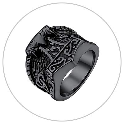 U7 Thor&#39;s Hammer Ring Singet Ring Viking Nordic Jewellery Stainless Steel Powerful Protective Talisman Ring Punk Accessories Black