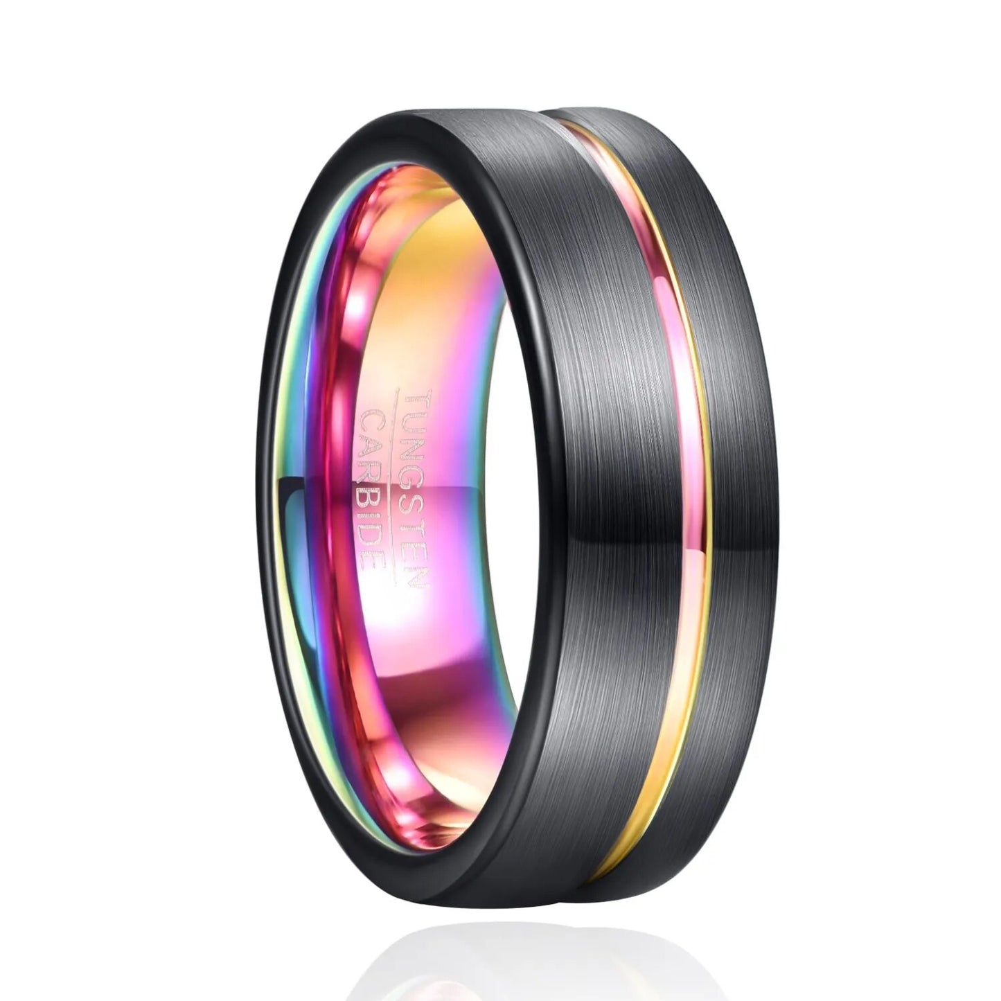 Bonlavie 8mm Surface Lasa Plating Black Inner Carbon Rings Groove Mutilayer Color Tungsten Steel Ring For Men Wedding Band Gift multi