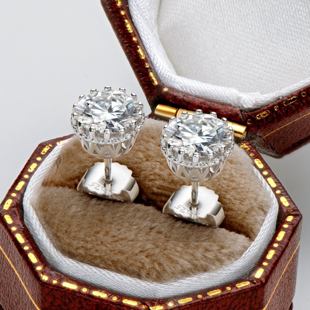 Vinregem 925 Sterling Silver White Gold 1CT Moissanite Pass Test Diamond Stud Earrings Fine Jewelry For Women Gift