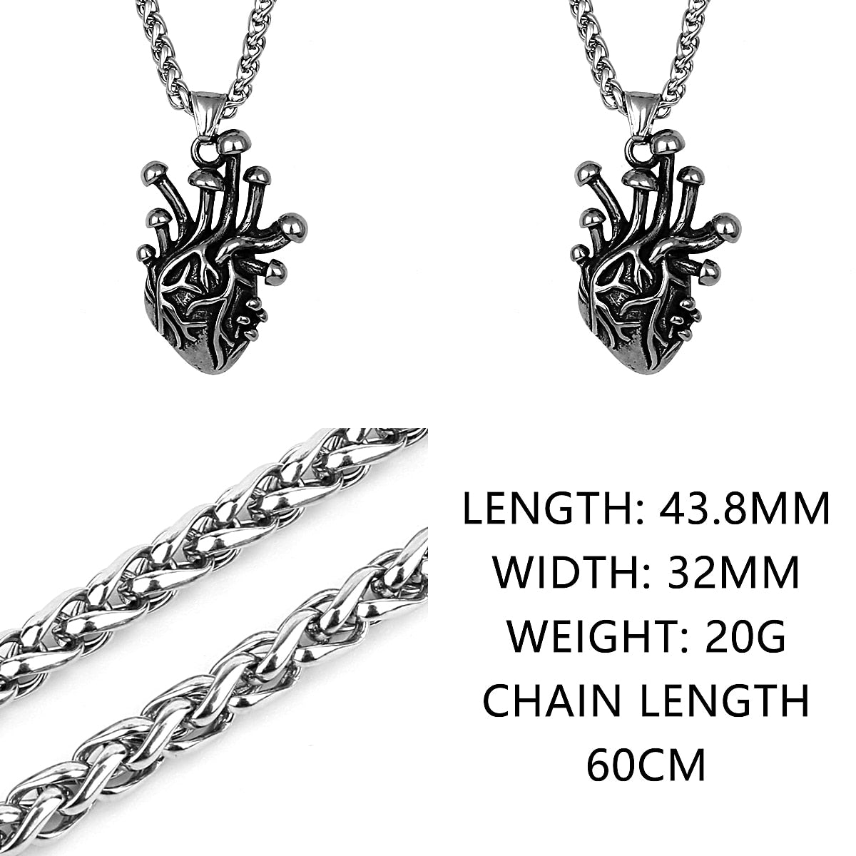 Retro Gothic Simple Heart Pendant Men's Fashion Punk Simple Heart Gift Jewelry
