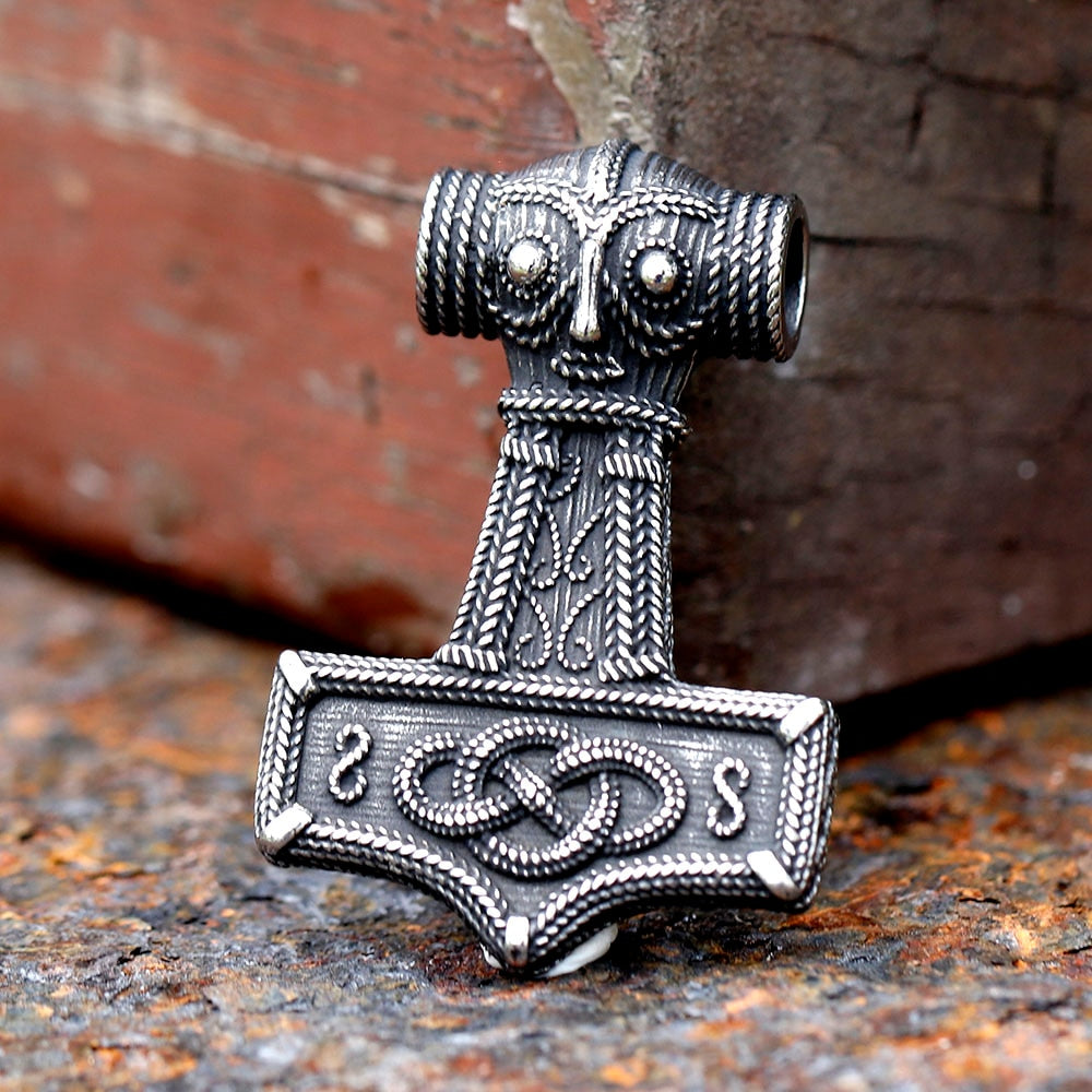 2023 New Design 316L Stainless Steel Viking Amulet Nordic Mjolnir Thor's Hammer Pendant Owl pattern Pendant Gift free shipping