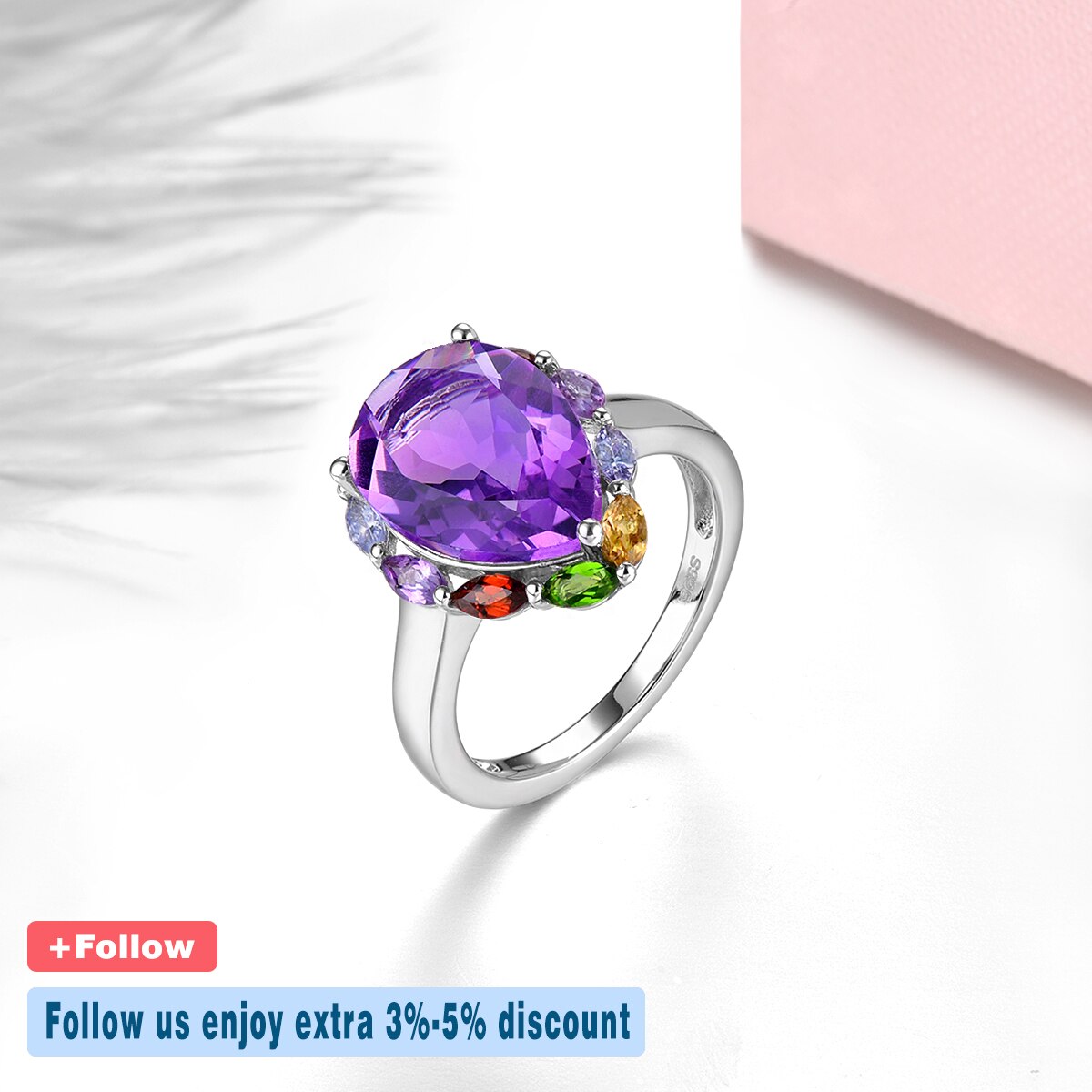 Natural Amethyst Solid Silver Ring 5.8 Carats Genuine Gemstone Diopside Garnet Multicolor Women Romantic Exquisite Style Jewelry