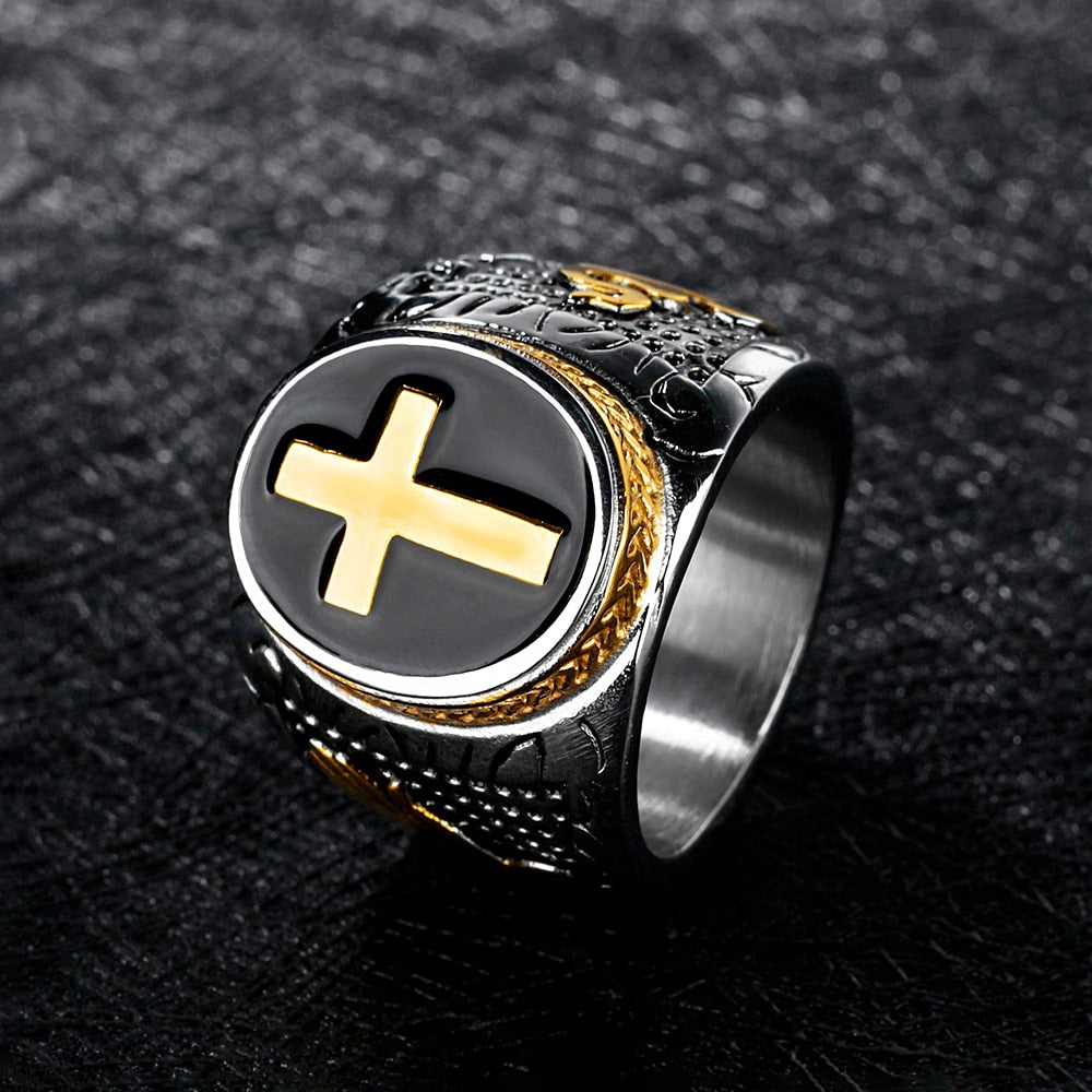 Unique Vintage Sliver/Gold Color Cross Ring For Men Boys Punk Biker Christian Signet Rings Fashion Jewelry Amulet Gift Style B