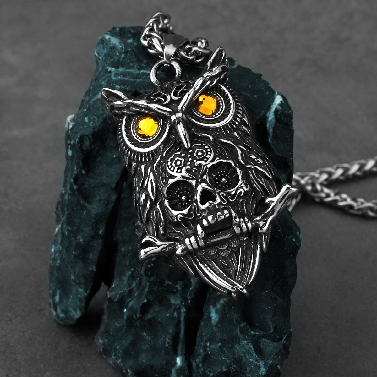 Gothic Owl Skull Viking Pendant Necklace Stainless Steel Biker Party Punk Men&#39;s Jewelry Necklace Wholesale