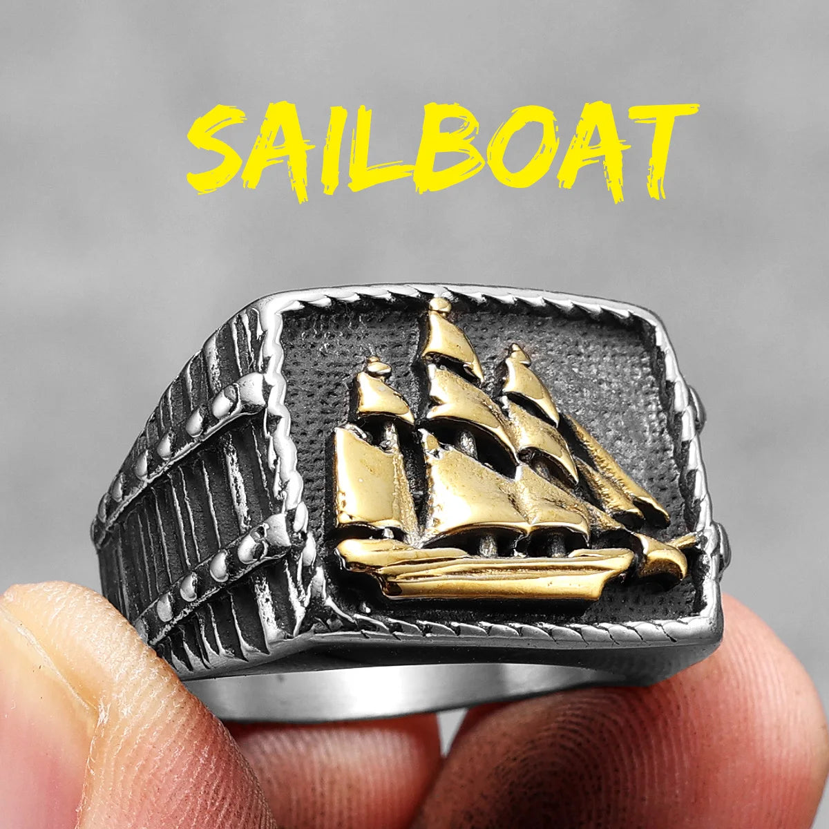 Anchor Lighthouse Ocean Sailor Ship Men Rings Stainless Steel Women Jewelry Vintage Punk Rock Fashion Accessories Gift R527-Gold