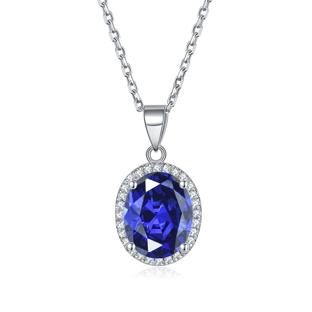 Vinregem Oval Cut 3CT Lab Created Sapphire Gemstones Fine Pendant Necklaces for Women 925 Sterling Silver Jewelry Tanzanese Blue 45cm