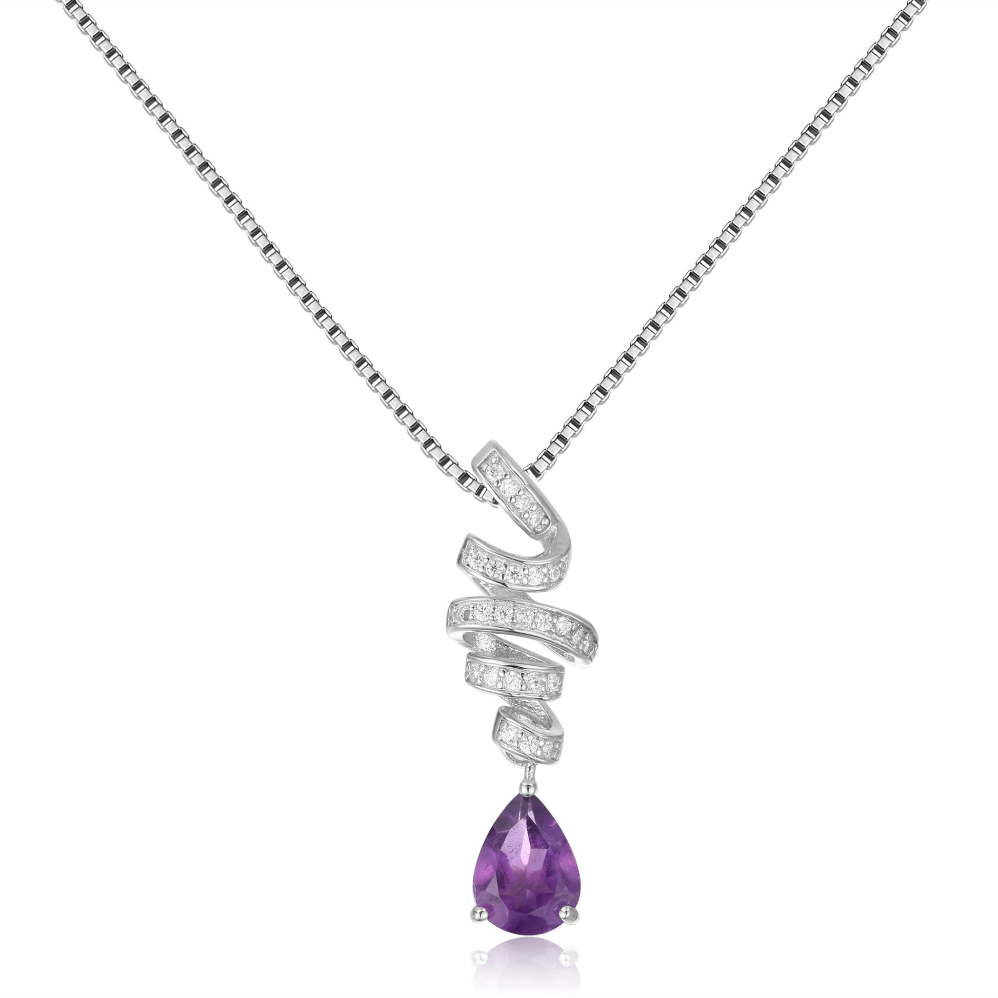 GEM&#39;S BALLET Ribbon Swirl Necklace 6x8mm Pear Shape Natural Amethyst Gemstone Necklace in 925 Stering SIlver Gift For Her Amethyst 45cm|925 Sterling Silver