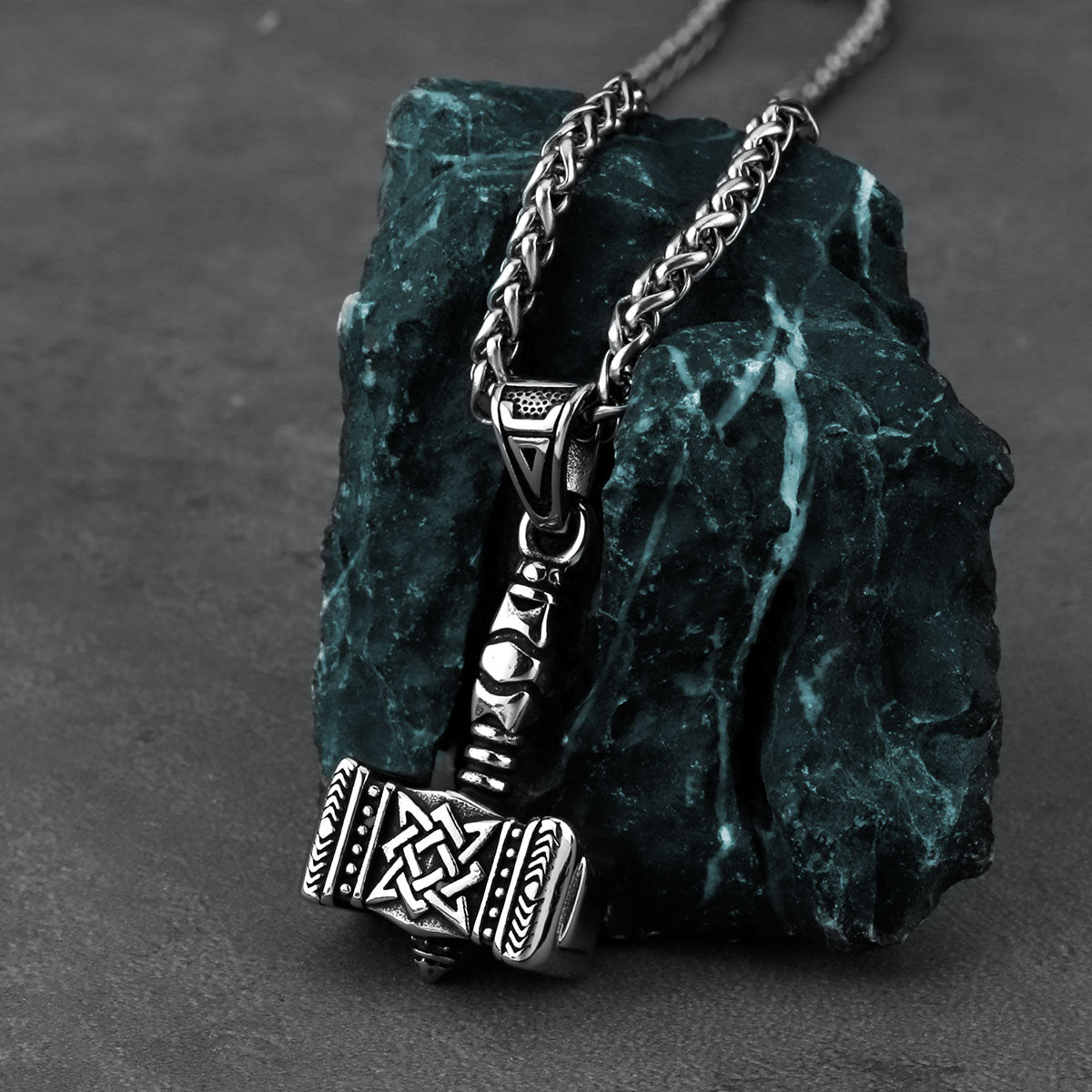 Norse Mythology Viking Thor's Hammer Men's Pendant Necklace Stainless Steel Punk Celtic Knot Necklace Jewelry