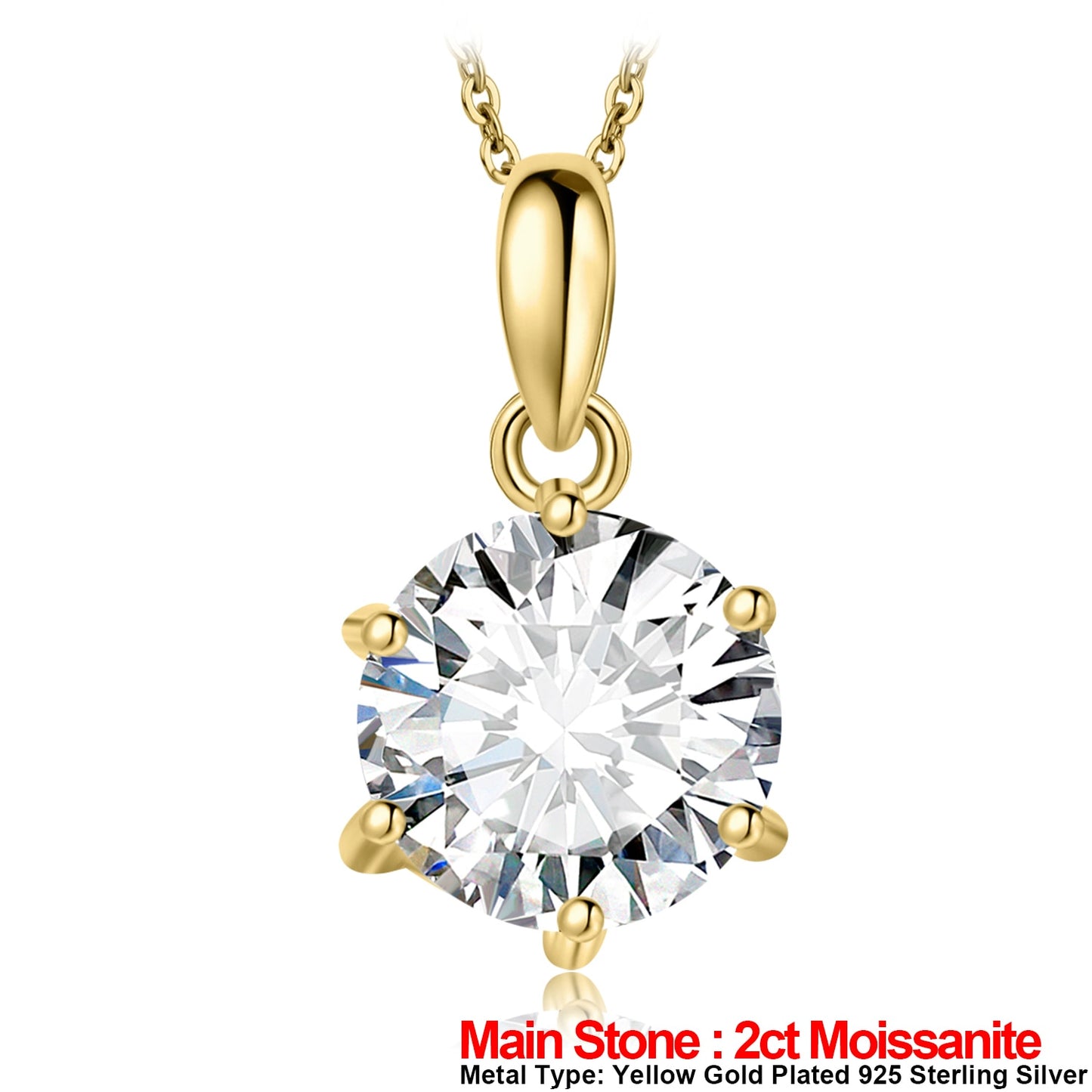 JewelryPalace Moissanite D Color 1ct 1.5ct 2ct 3ct Round 925 Sterling Silver Pendant Necklace for Woman No Chain Yellow Gold Plated 2 GRA Certificate