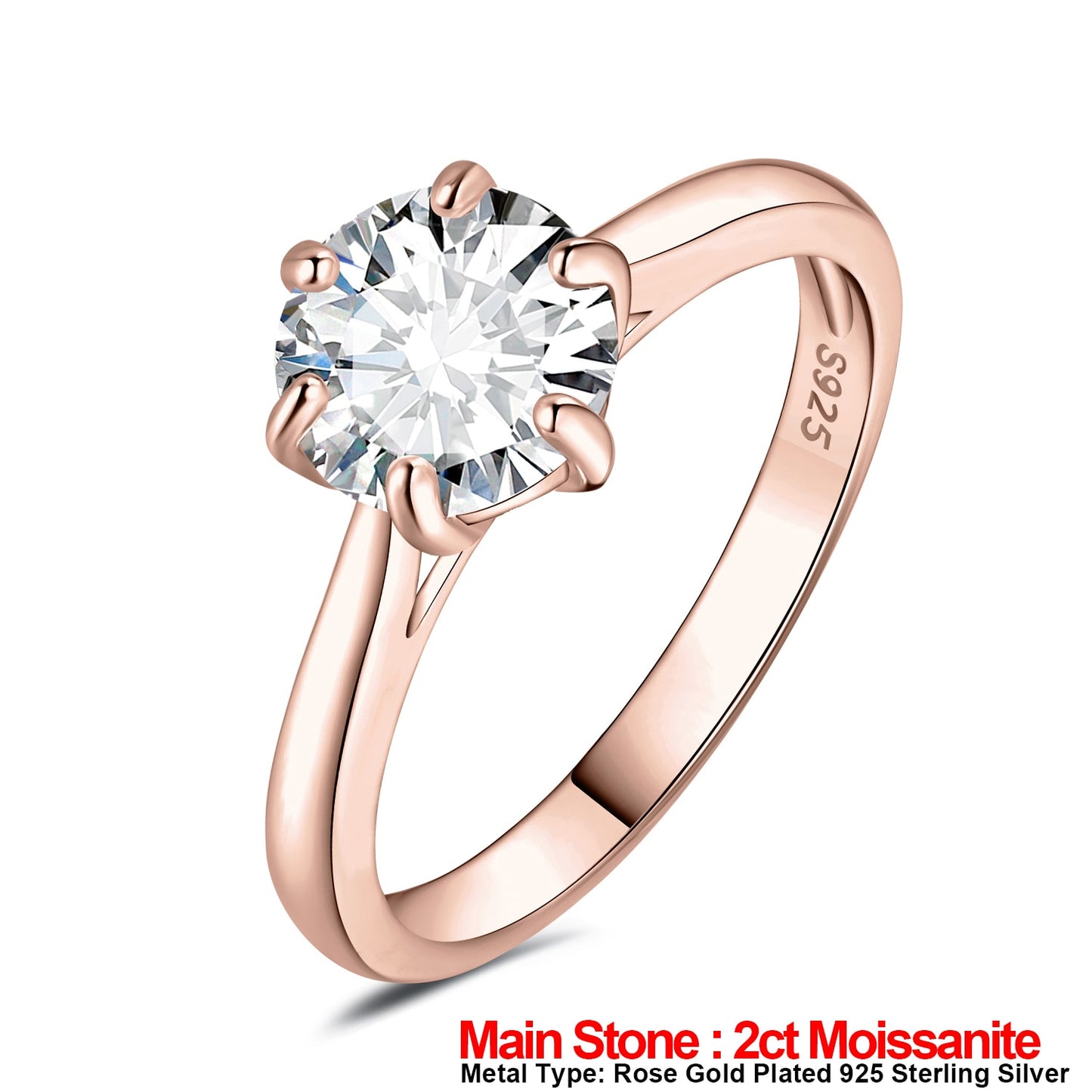 JewelryPalace Moissanite D Color 0.5ct 1ct 1.5ct 2ct Round Cut S925 Sterling Silver Solitaire Wedding Engagement Ring for Women China Rose Gold Plated 3|GRA Certificate