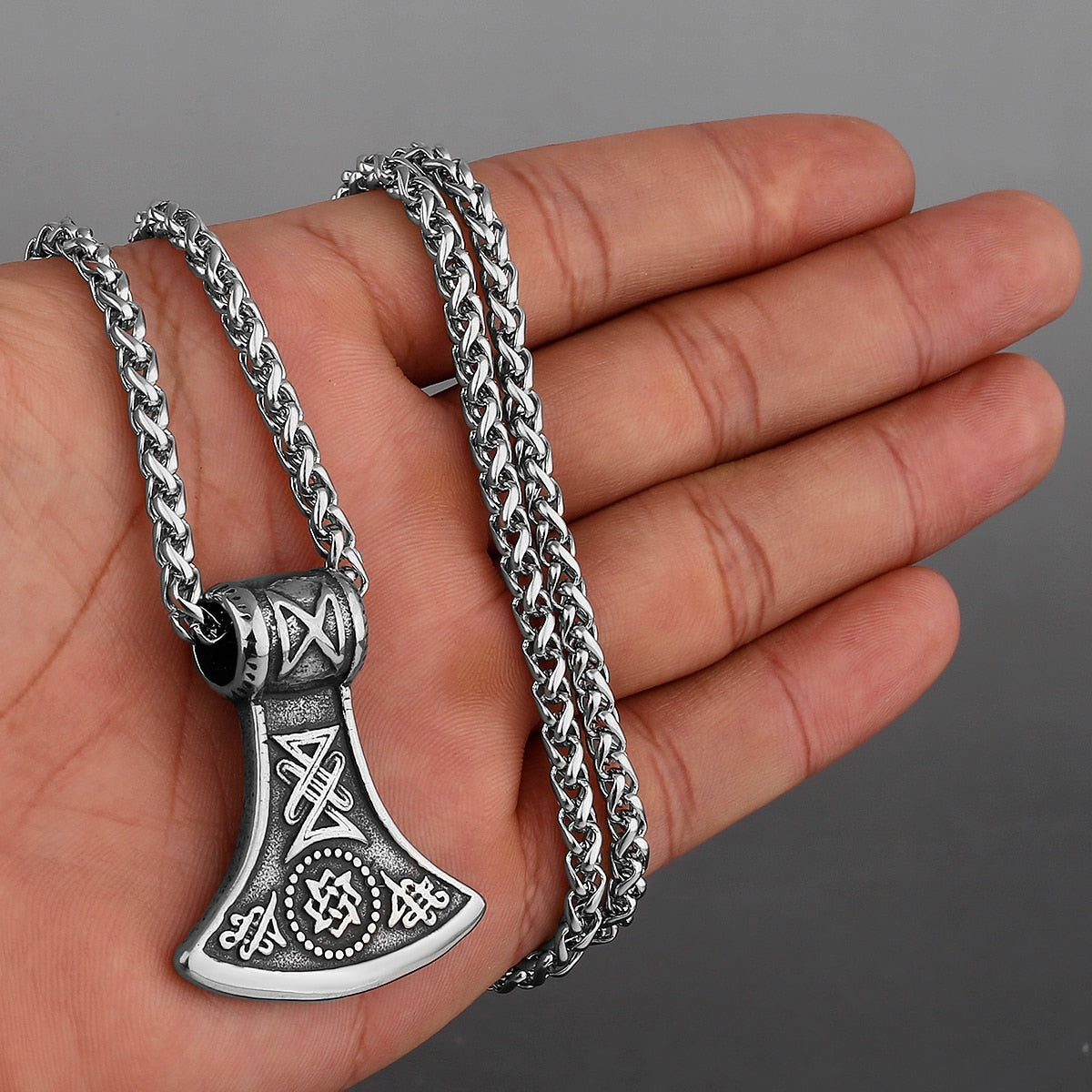 Viking Axe Necklace Pendant Valknut Stainless Steel Viking Men's Valknut Boyfriend Gift Jewelry Factory WJ 504 60cm